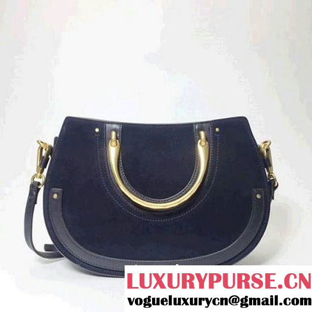 Chloe Medium Pixie Bag in Suede and Smooth Calfskin Navy Blue 2017 (2B080-7100927 )