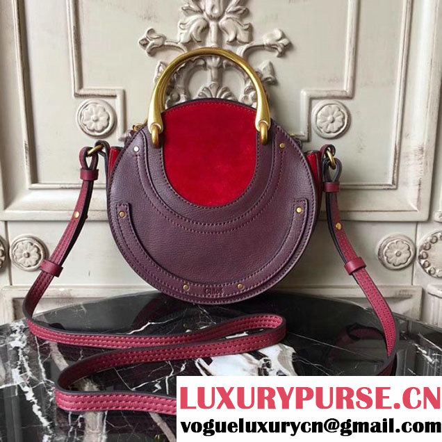 Chloe Pixie Round Double-Handle Shoulder 20cm Bag Suede Calfskin Leather Fall Winter 2017 Collection Burgundy