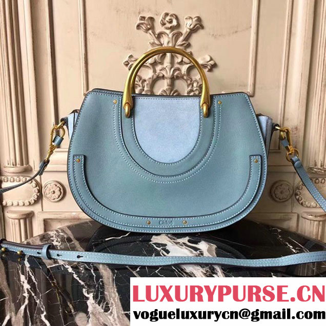 Chloe Pixie Round Double-Handle Shoulder 29cm Bag Suede Calfskin Leather Fall Winter 2017 Collection Light Blue