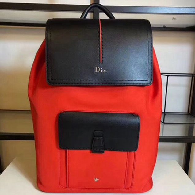 Dior Black Calfskin and Orange Nylon Rucksack For Men Autumn 2018 Collection