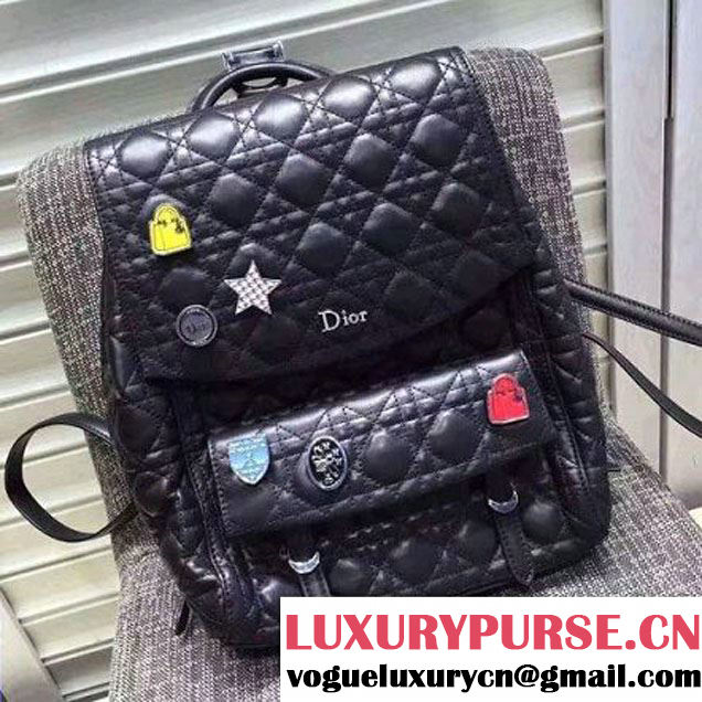 Dior Lambskin Large Stardust Backpack With Badges Black 2017 (2B009-6122003 )