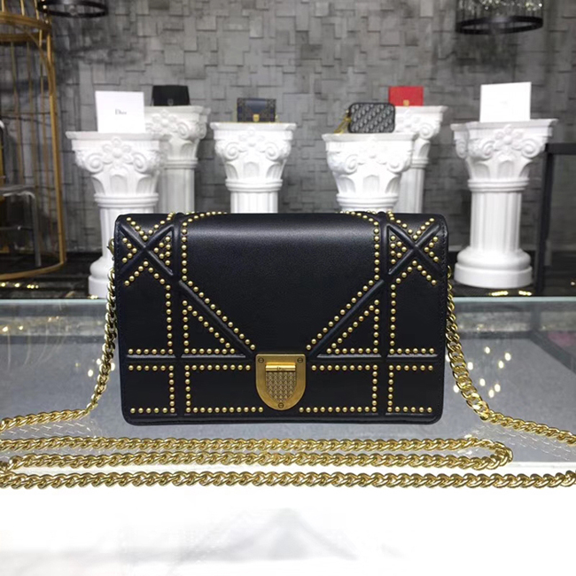 Dior Small Diorama Clutch With Flap In Studded Calfskin Black 2018