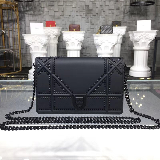 Dior Small Diorama Clutch With Flap In Studded Calfskin All Black 2018