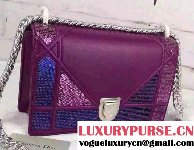 Dior Diorama Flap Bag Lambskin and Sequins Purple 2015