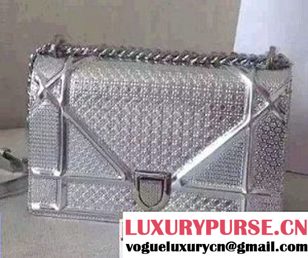 Dior Diorama Flap Bag Silver in Perforated Metallic Calfskin Runway 2015