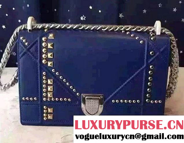 Dior Embellished Sequined Metallics Studs Diorama Bag Royal Blue Cruise 2016 Runway 2015