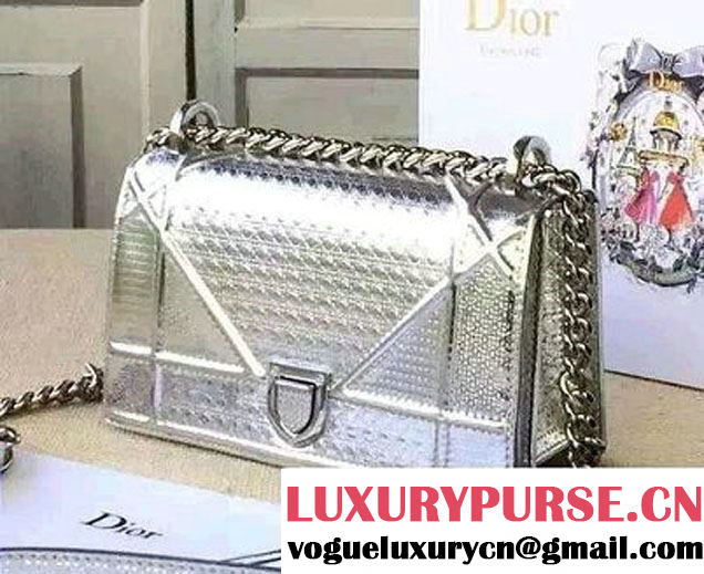 Dior Diorama Small Flap Bag Silver in Perforated Metallic Calfskin Runway 2015