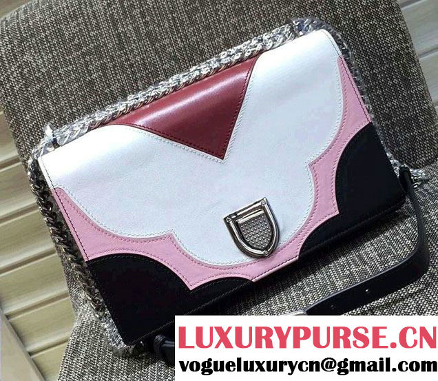 Dior Scalloped Motifs Calfskin Diorama Flap Bag Black/White/Pink/Burgundy 2016