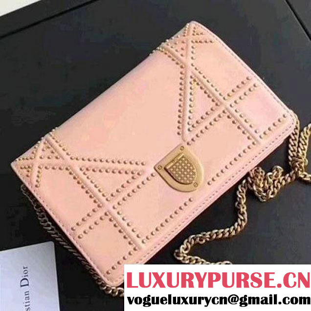 Dior Small Diorama Clutch with Flap In Studded Calfskin Pink 2017 (1C065-7102729 )