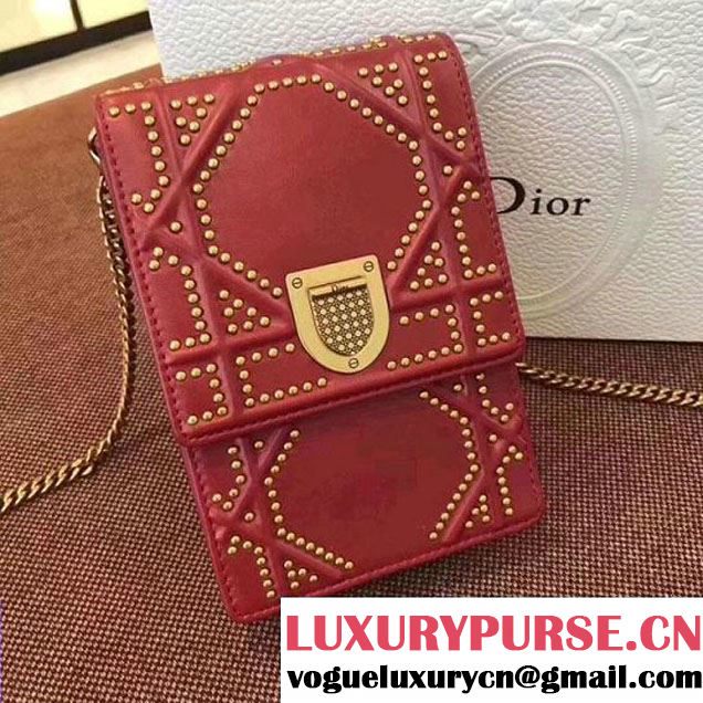 Dior Diorama Archicannage Verticale Lambskin Cellphone Clutch Bag Red 2018 (1C065-8010616 )