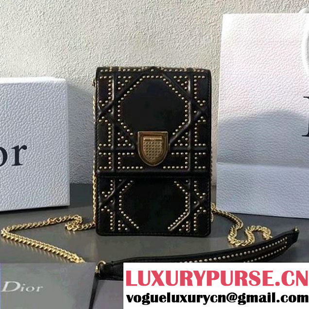 Dior Diorama Archicannage Verticale Lambskin Cellphone Clutch Bag Black 2018 (1C065-8010615 )