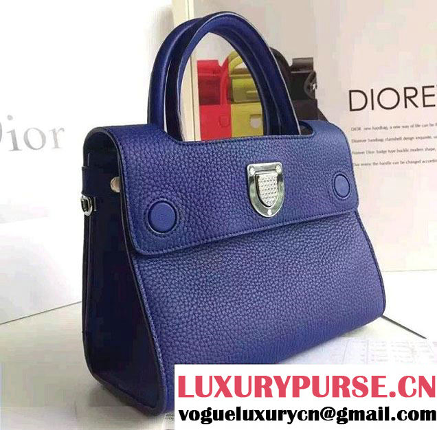 Dior Grained Bullcalf Leather Diorever Mini Tote Bag Blue 2016