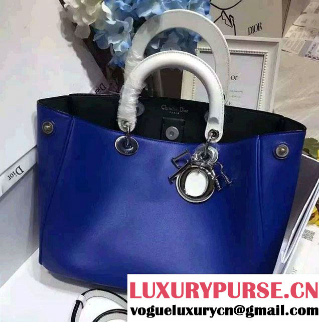 Dior Medium Diorissimo Bag in Smooth Calfskin Leather Blue/White