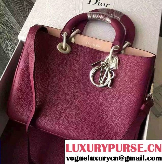 Dior Medium Diorissimo Bag in Grained Leather Purplish Red