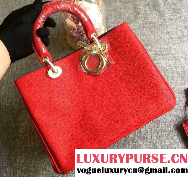 Dior Medium Diorissimo Bag in Grained Leather Red