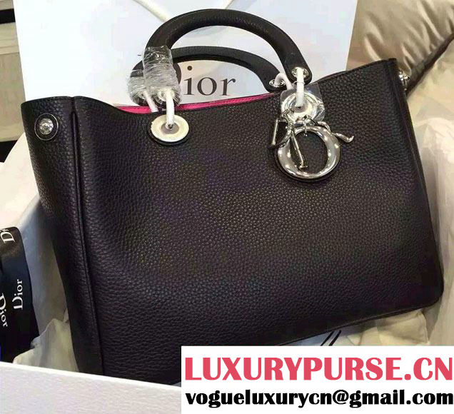 Dior Medium Diorissimo Bag in Grained Leather Black/Silver