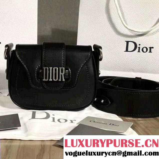 Dior D-Fence Mini Saddle Bag In Calfskin Black 2017(Silver-tone Metal) (2A055-7060715 )