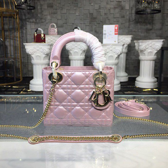 Christian Dior Lady Dior Cannage Quilted Bag with Chain 18cm Gold Hardware Lambskin Leather Pre-Fall 2018 Collection Pink