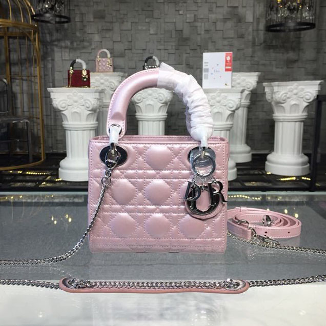 Christian Dior Lady Dior Cannage Quilted Bag with Chain 18cm Silver Hardware Lambskin Leather Pre-Fall 2018 Collection Pink