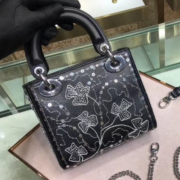 Dior Mini Lady Dior Bag in Threads Clovers Embroidered Calfskin Black/Silver 2018 Collection