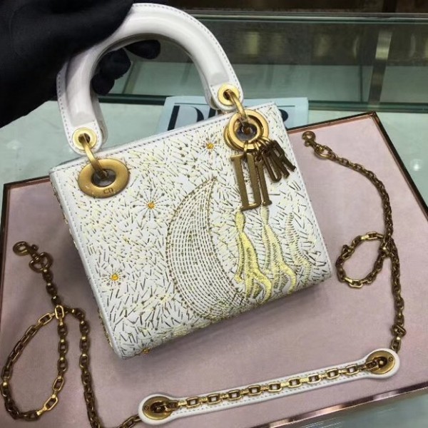 Dior Mini Lady Dior Bag in Star Sky Threads Embroidered Calfskin White 2018 Collection