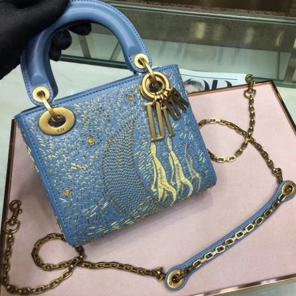 Dior Mini Lady Dior Bag in Star Sky Threads Embroidered Calfskin Blue 2018 Collection