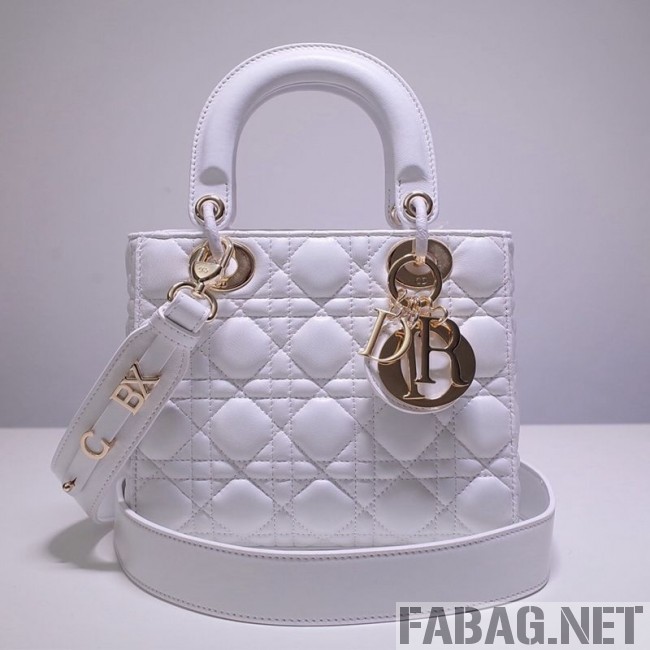 Dior Lady Dior Bag 20cm in Cannage Lambskin White 2019 (BFS-9032638 )