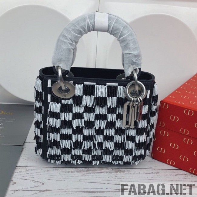 Dior Mini Lady Dior Bag with Beads Tassel Black/White 2018 (XYD-9031526 )