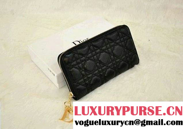 Lady Dior Escapade Wallet Sheepskin Leahter D0082 Black - $129.00