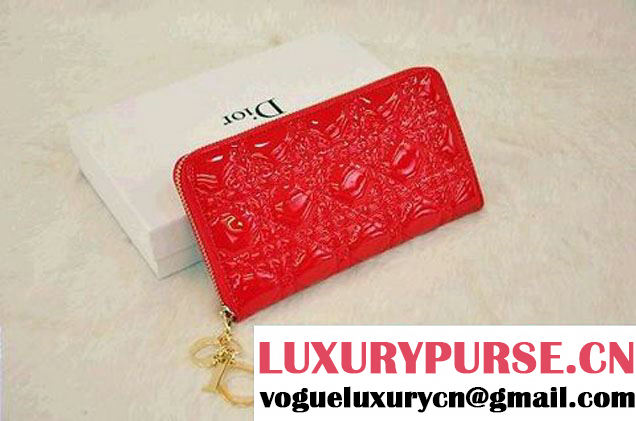 Lady Dior Escapade Wallet Patent Leahter D0082 Red - $129.00