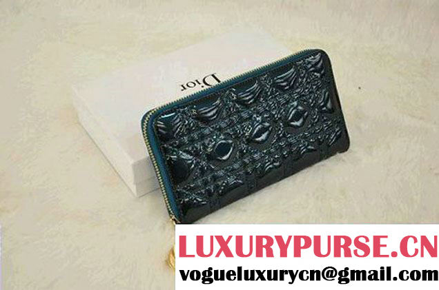 Lady Dior Escapade Wallet Patent Leahter D0082 Dark Green - $129.00