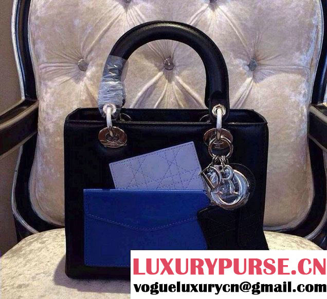 Dior BlackBlue Lady Dior with Front Pocket Bag Fall 2014