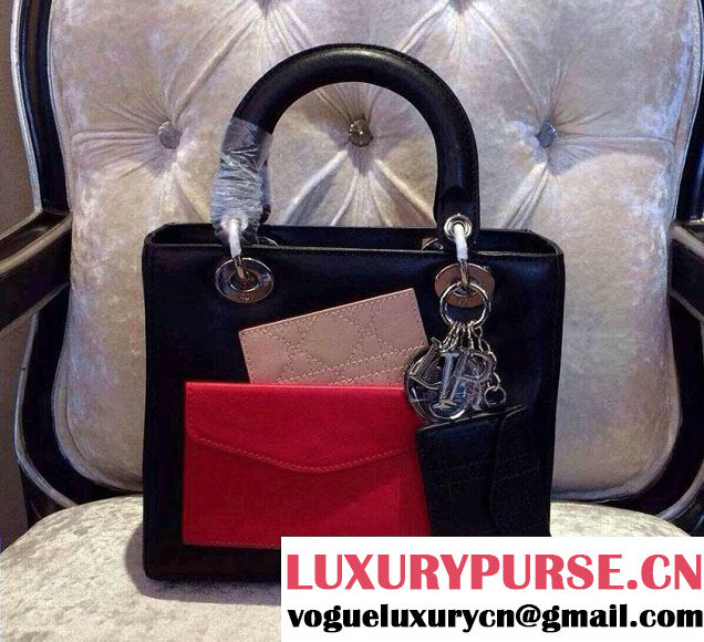 Dior BlackRed Lady Dior with Front Pocket Bag Fall 2014