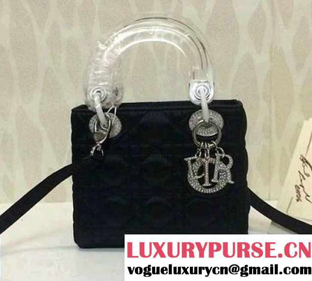 Dior Crystal Logo Lady Dior Bag Black with Resin Handle 2014