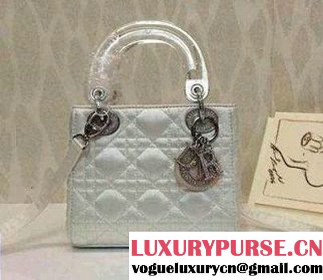 Dior Crystal Logo Lady Dior Bag Silver with Resin Handle 2014