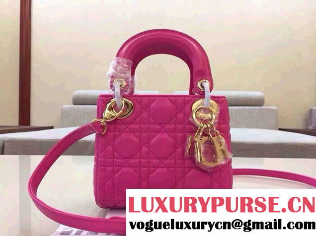 Lady Dior Small Bag with Adjustable Strap in Lambskin Leather Fuchsia 2015