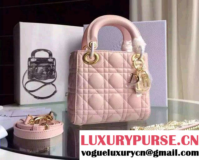 Lady Dior Small Bag with Adjustable Strap in Lambskin Leather Light Pink Gold 2015