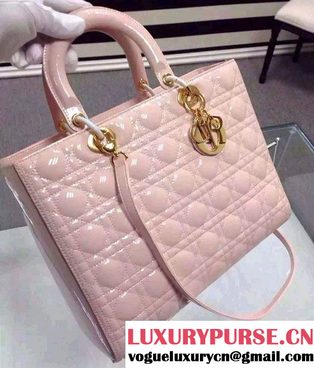 Lady Dior Large Bag in Patent Leather Pink