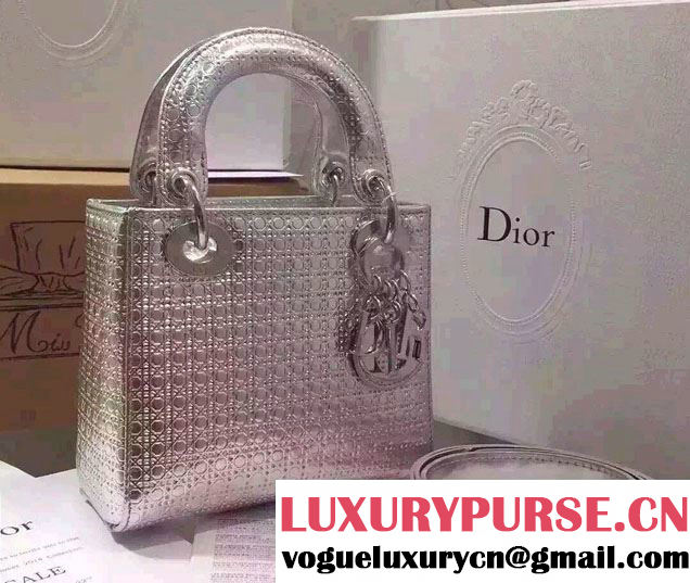 Lady Dior Mini Bag in Perforated Metallic Calfskin Silver 2015