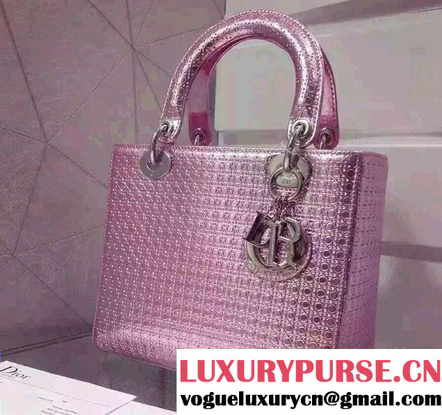 Lady Dior Bag in Perforated Metallic Calfskin Pink 2015