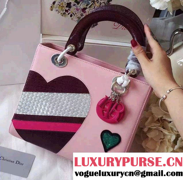 Lady Dior Embellished With Heart Medium Bag Pink 2015