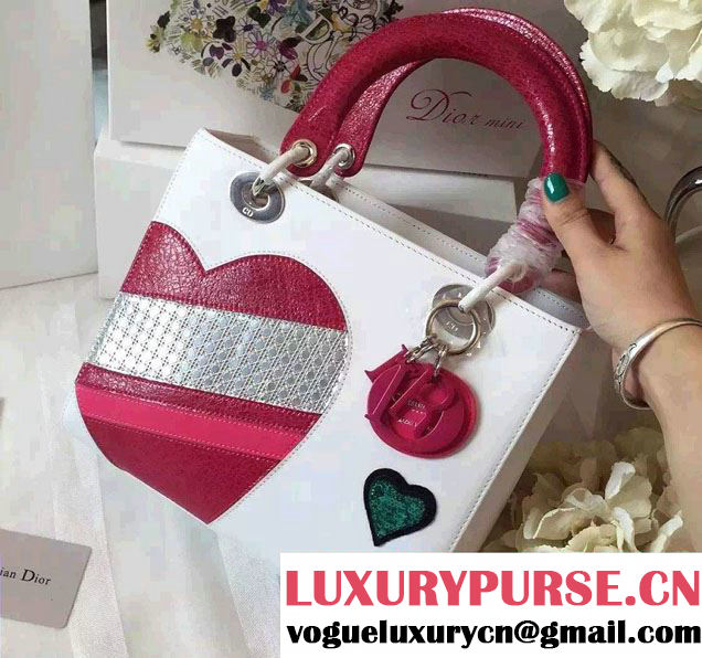 Lady Dior Embellished With Heart Medium Bag White 2015