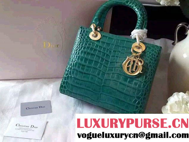 lady dior green crocodile pattern medium bag with gold hardware