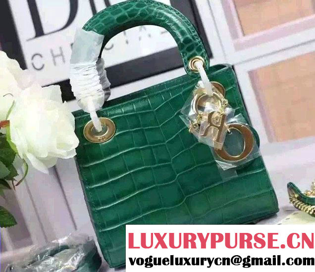 Lady Dior Crocodile Pattern Mini Bag Green With Gold Hardware 2015