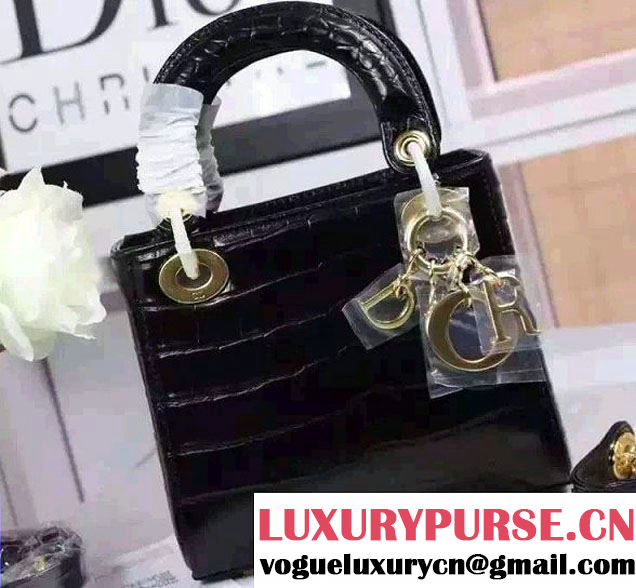 Lady Dior Crocodile Pattern Mini Bag Black With Gold Hardware 2015