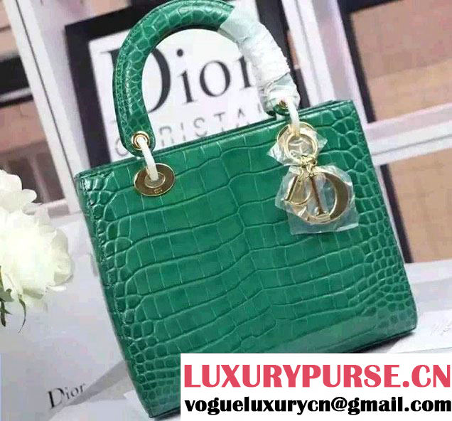 Lady Dior Crocodile Pattern Medium Bag Green With Gold Hardware 2015