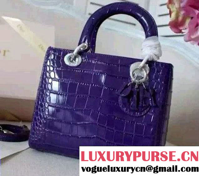 Lady Dior Crocodile Pattern Medium Bag Purple 2015