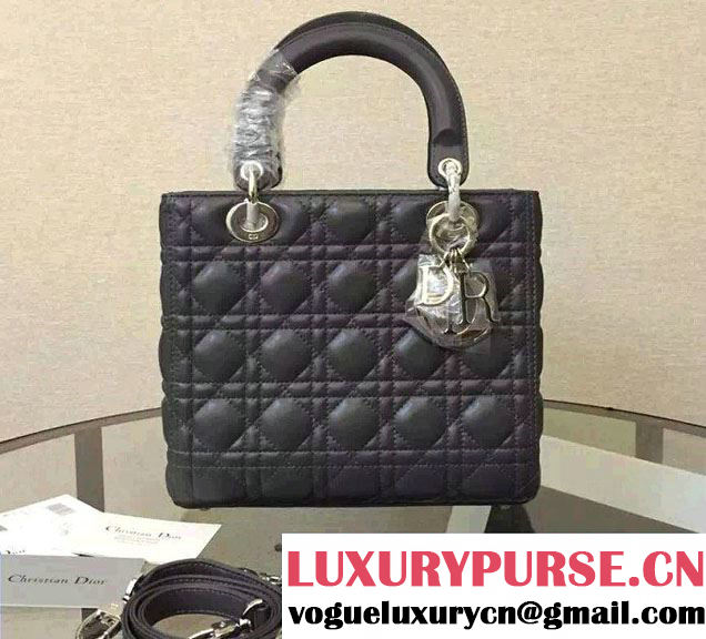 Lady Dior Sheepskin Medium Bag Dark Gray with Crystal Chain 2016