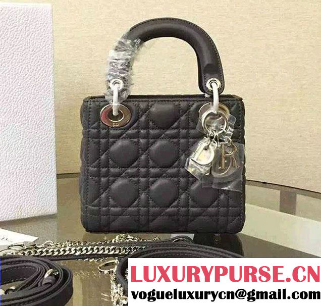 Lady Dior Sheepskin Mini Bag Dark Gray with Crystal Chain 2016