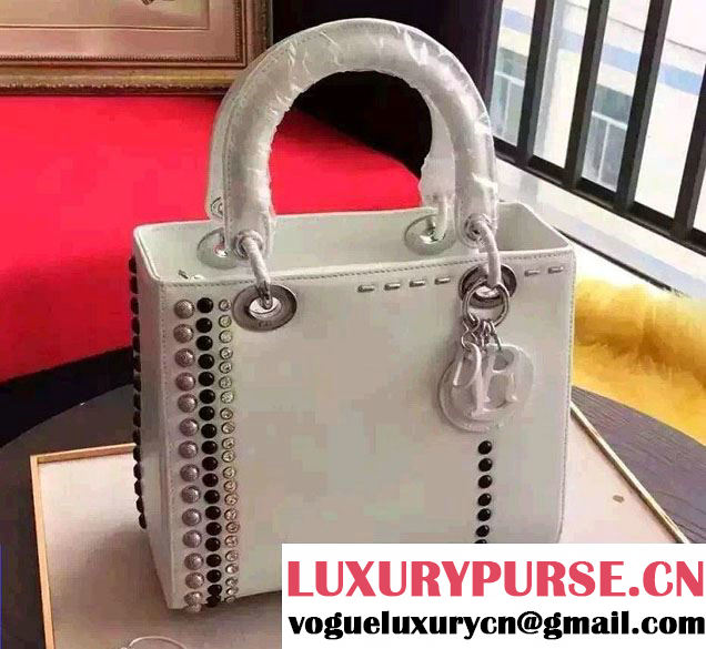 Lady Dior Bag Studded With Beads And Rhinestone White 2016